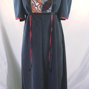 1970s Micro Suede Kaftan Dress: Melon Quilt Applique, Medium