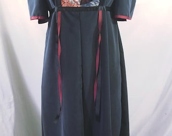 1970s Micro Suede Kaftan Dress: Melon Quilt Applique, Medium