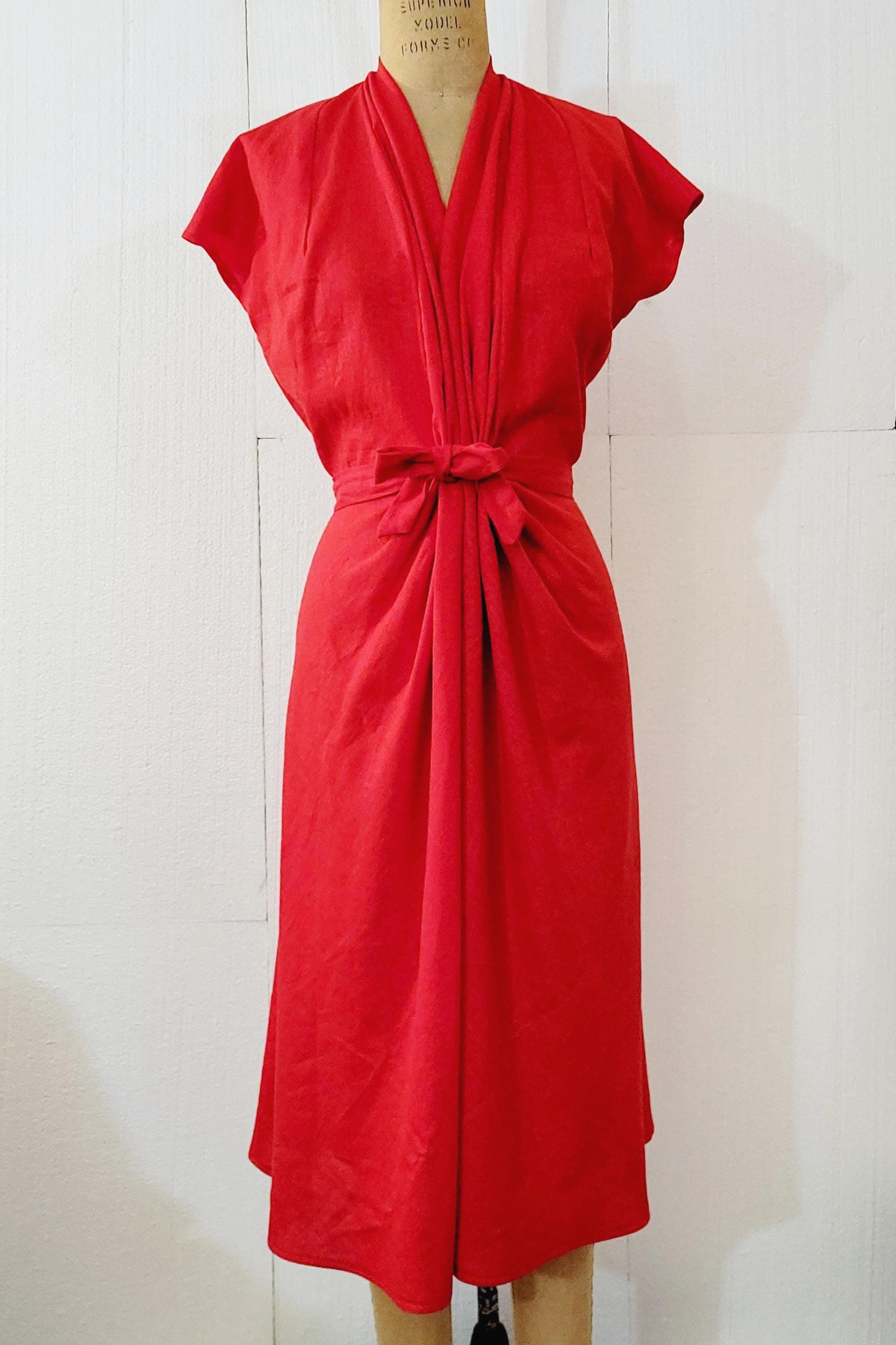 1940s Goddess Dress - Vintage-inspired Cinched waist dress with Elegant center front draping. Linen rayon blend