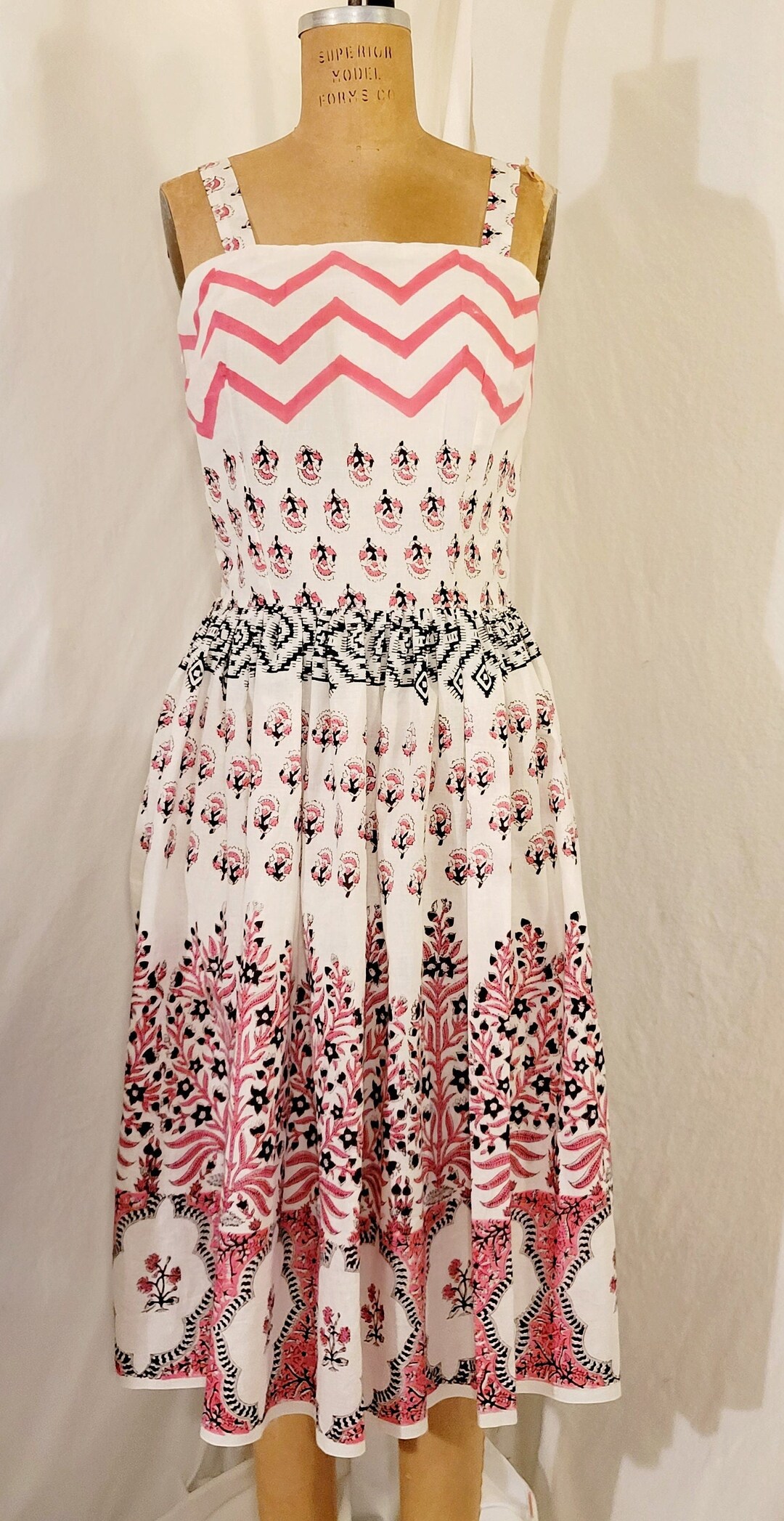 1950s Pink Floral Print Sundress Remade in Block Print Cotton From — free download
