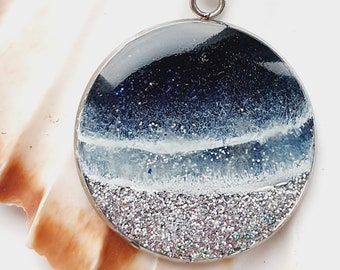 TEXTURED STARRY NIGHT Glow in the Dark Handmade Necklace, Beautiful Resin Necklace, Beach Ocean Necklace, Stainless steel Sea Resin Necklace