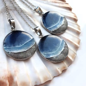 TEXTURED ORIGINAL Glow in the Dark Necklace, Stainless steel & Resin Necklace, Beach Ocean Sea Handmade Necklace, White Sand
