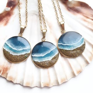 TEXTURED TURQUOISE GOLD Glow in the Dark Necklace, Stainless steel & Resin Necklace, Beach Ocean Sea Handmade Necklace