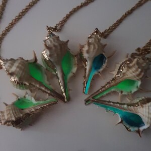 TURQUOISE Glow in the Dark Shell Necklace, Stainless steel & Resin Necklace, Beach Ocean Sea Handmade Necklace