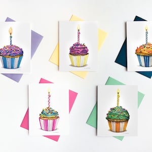 Birthday Cards, Watercolor Cards, Greeting Cards, Hand Painted Cards, Birthday Card Set, Notecards, Stationary, Handmade Cards, Cupcake