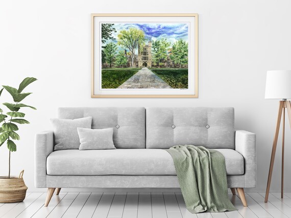 Ann Arbor Art University Of Michigan Watercolor Painting Print Law Quad Landscape Wall Art Decor