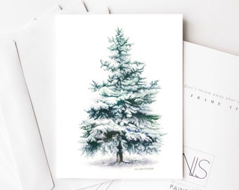 Christmas Cards, Watercolor Christmas Cards, Handmade Card, Painted Card, Christmas Tree Card, Watercolor, Custom Cards