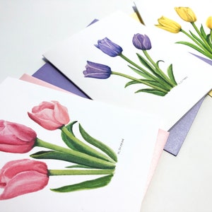 Spring Watercolor Cards, Easter Cards, Tulips, Watercolor Flowers, Handmade, Spring, Notecards, Easter, Hand Painted, Thank You, Stationary