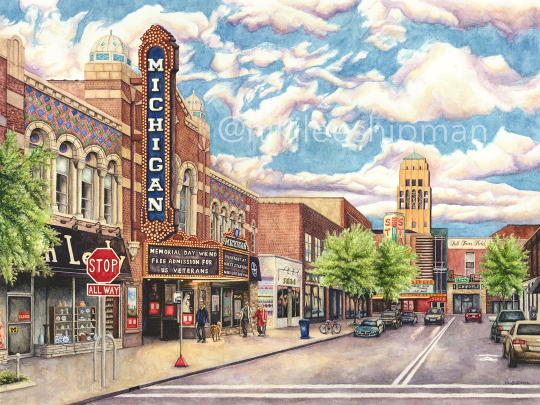 Ann Arbor Michigan Watercolor Painting Print, Liberty Street - Etsy, image size:1080x810