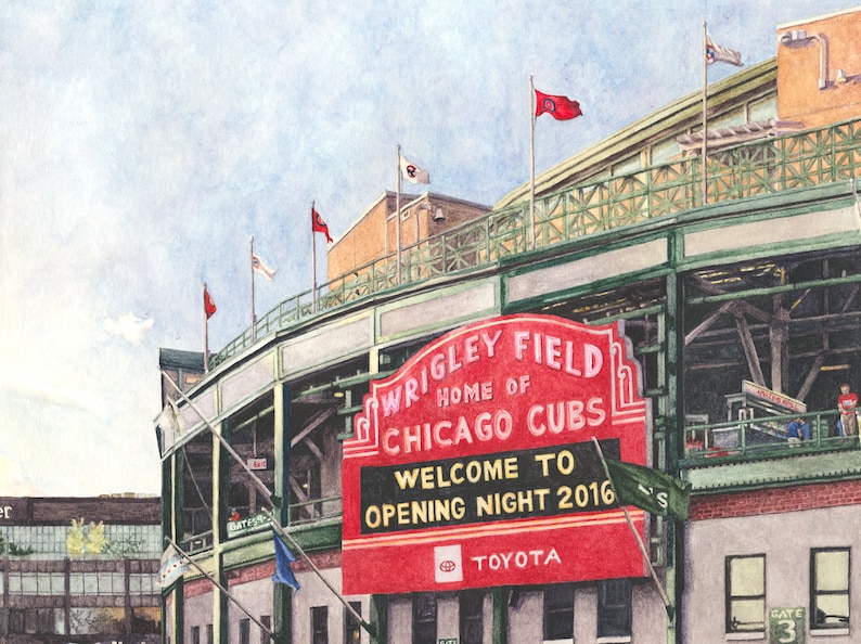 Chicago Cubs Art Wrigley Field Painting Chicago Cubs Etsy