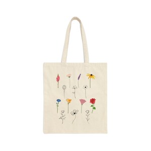 Floral Canvas Tote Bag Gift For Mom Floral Tote Gift for Flower Lover Shopping Tote With Flowers Floral Tote Bag