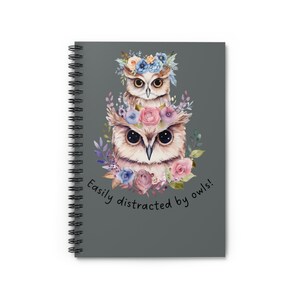 Caderno espiral para amante de coruja, presente para amante de coruja, presente fofo de coruja para seu caderno de coruja, presente para amante de animais, caderno com corujas e flores