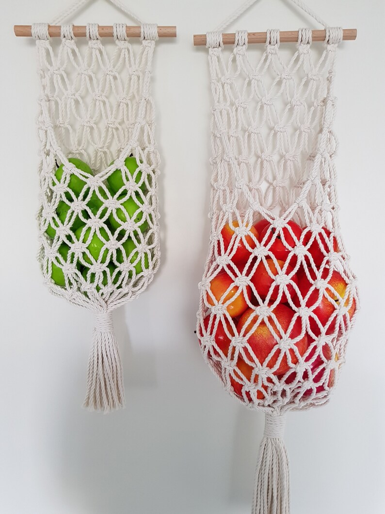 Set of 2 Macrame Hanging Fruits Baskets Big and Small Etsy