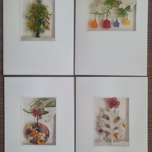 Conjunto de 4 tarjetas de Navidad, tarjetas de Navidad de flores secas, tarjeta de árbol de Navidad, tarjeta de juguetes de Navidad, tarjetas surtidas, vacaciones