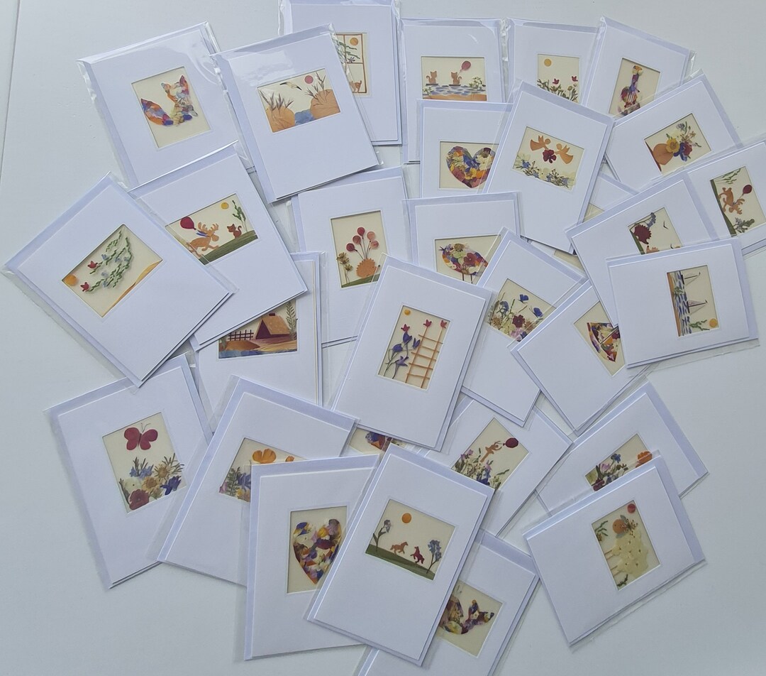Set of 30 - Pressed Flower Cards, Handcrafted Botanical Cards, Handmade ...