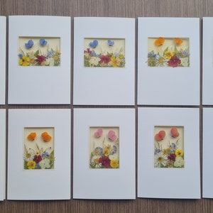 Pack of 10 cards,  Pressed flowers cards, Wholesale Cards, Real dried flowers  Cards, NOT PRINTED, Botanical Cards, Butterfly, Cute Cards