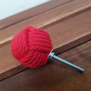 Red nautical knob, cotton rope drawer pull, coastal knobs, red monkey fist knobs, natural cabinet knob, beach knobs, nautical drawer pulls