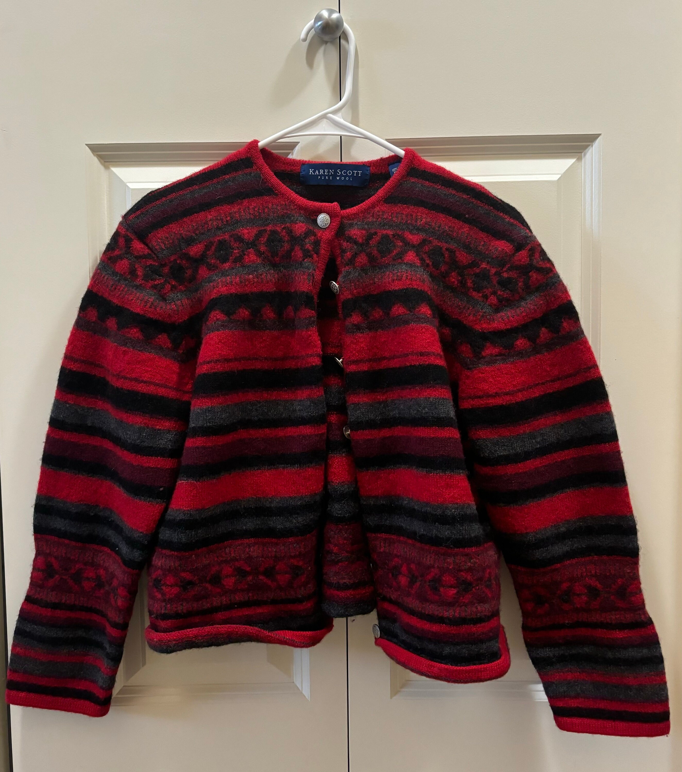 Karen Scott Pure Wool Red Sweater, Made in Australia, Marked XL 