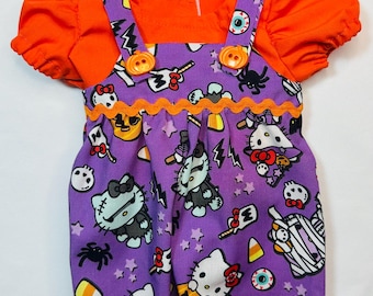 Halloween doll clothes for 15in doll with overalls, blouse and matching headband