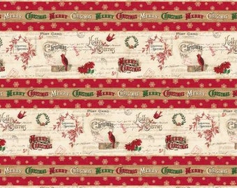 Postcard Holiday Strip - sold in 1/2 yard increments * 100% cotton