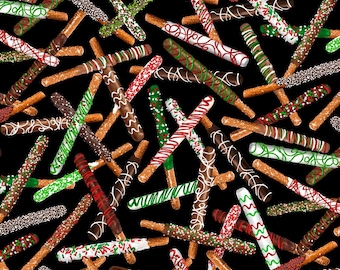 Kanvas by Benartex~Sweet Holidays~Festive Pretzels~Black~Cotton Fabric * Sold in one yard quantities