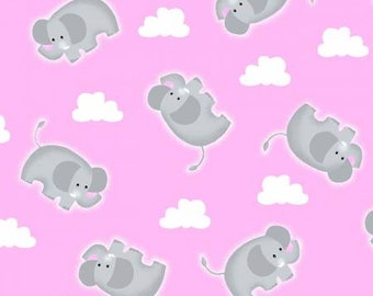 A.E. Nathan Pink elephants comfy flannel * sold in one yard quantities