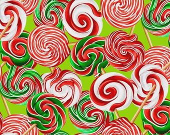 Benartex Sweet Holidays Green Lollipops 100% Cotton