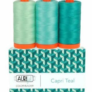 May include: Three spools of thread in shades of teal, green, and light green, labeled "AURIfil Color Builder Capri Teal".