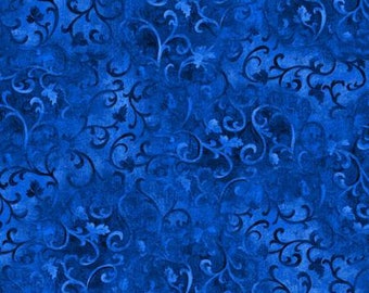 Wilmington Prints - Royal Blue Scroll 89025  sold in one yard quantities