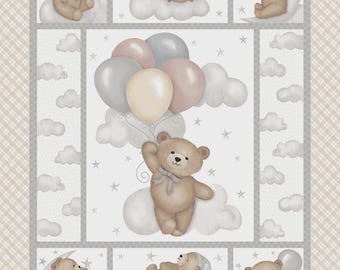 Sleepy Teddy Bear 36" Cotton Panel * 100% Cotton