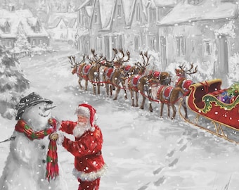 Santa's Snowman 36" Cotton Panel -