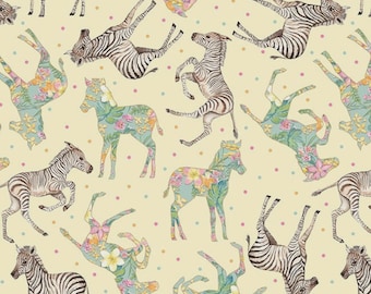 All Big Things Start Small Yellow Floral Zebras - 100% cotton sold in one yard quantities