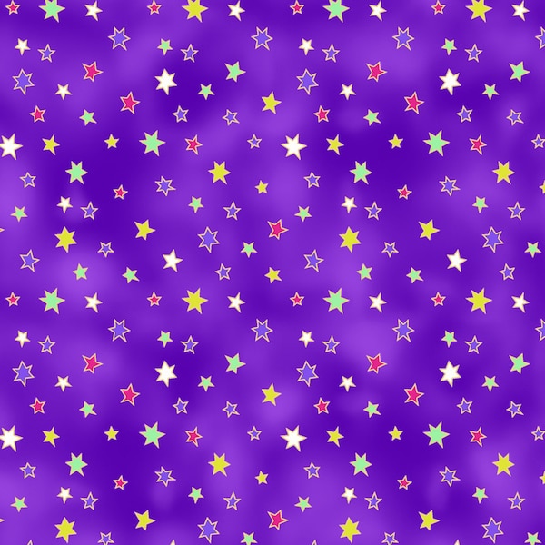 Laurel Burch Celestial Magic - Dark Eggplant Stars # Y3166-46 * sold in half yard quantities