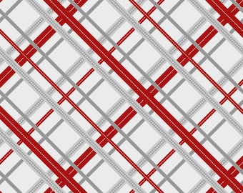 Red / Gray Bias Plaid 4" Repeat by Henry Glass sold in one yard quantities -