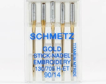 14/90 Schmetz Gold Titanium Embroidery Machine Needle 5ct -