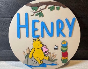 Custom Winnie the Pooh Nursery Name Sign, 3D Wood