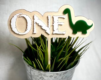 Dinosaur Birthday Cake Topper: Acrylic & Birch Wood Decor