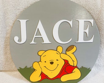 Custom Winnie the Pooh Nursery Name Sign, 3D Wood Decor