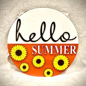 Sunflower Hello Summer Door Sign: Handmade Wood Porch Decor