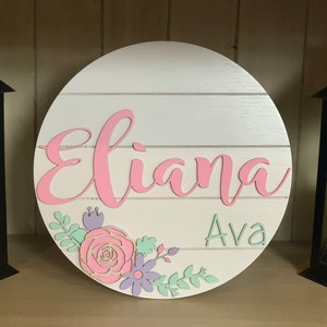 Name Sign for Nursery, Floral Nursery Name Sign, Floral Name Sign, Round Floral Nursery Sign, Baby Girl Nursery, Floral Nursery Sign