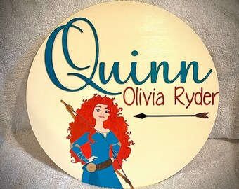 Brave Merida Nursery Name Sign: 3D Celtic Wood Decor