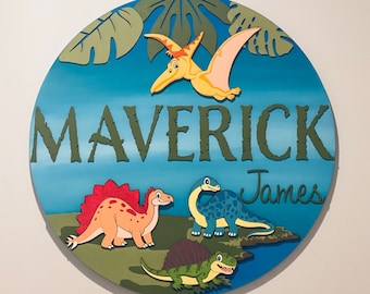3D Dinosaur Name Sign, Custom Wood Nursery Decor