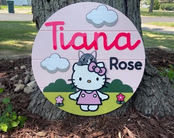 Handmade Hello Kitty Nursery Name Sign, 3D Custom Design