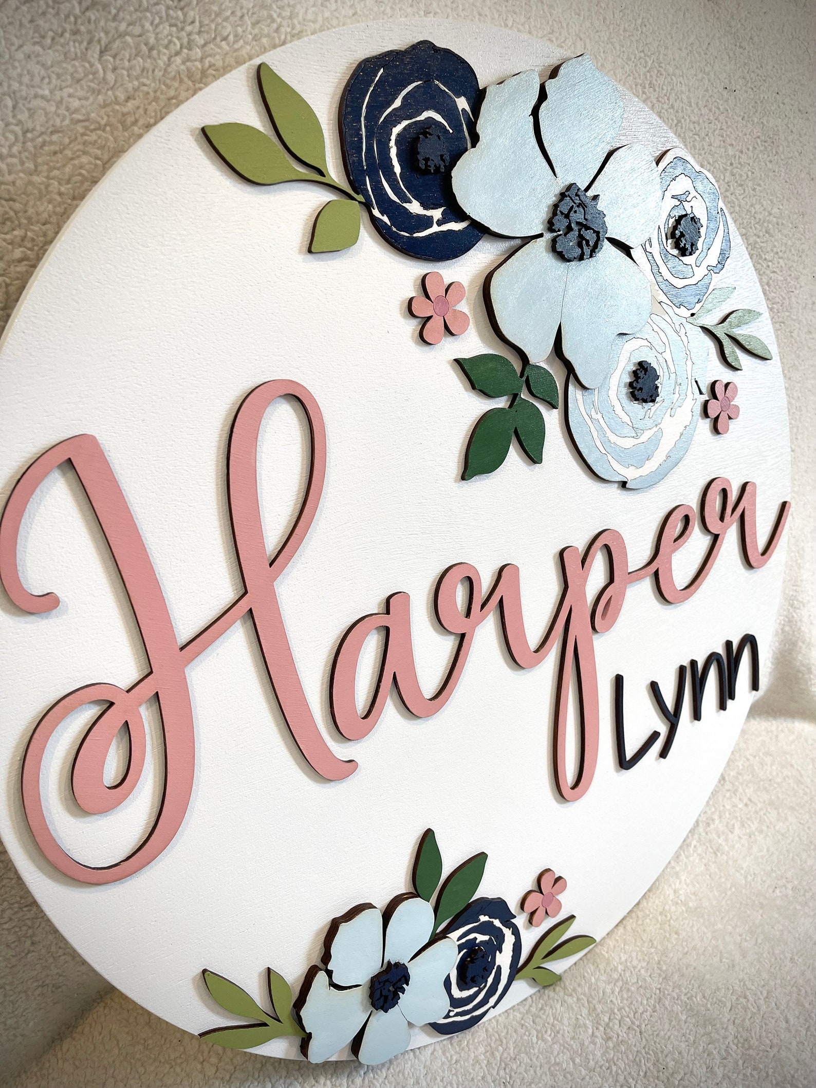 Custom Floral Nursery Name Sign, Round Wood Nursery Decor - Etsy