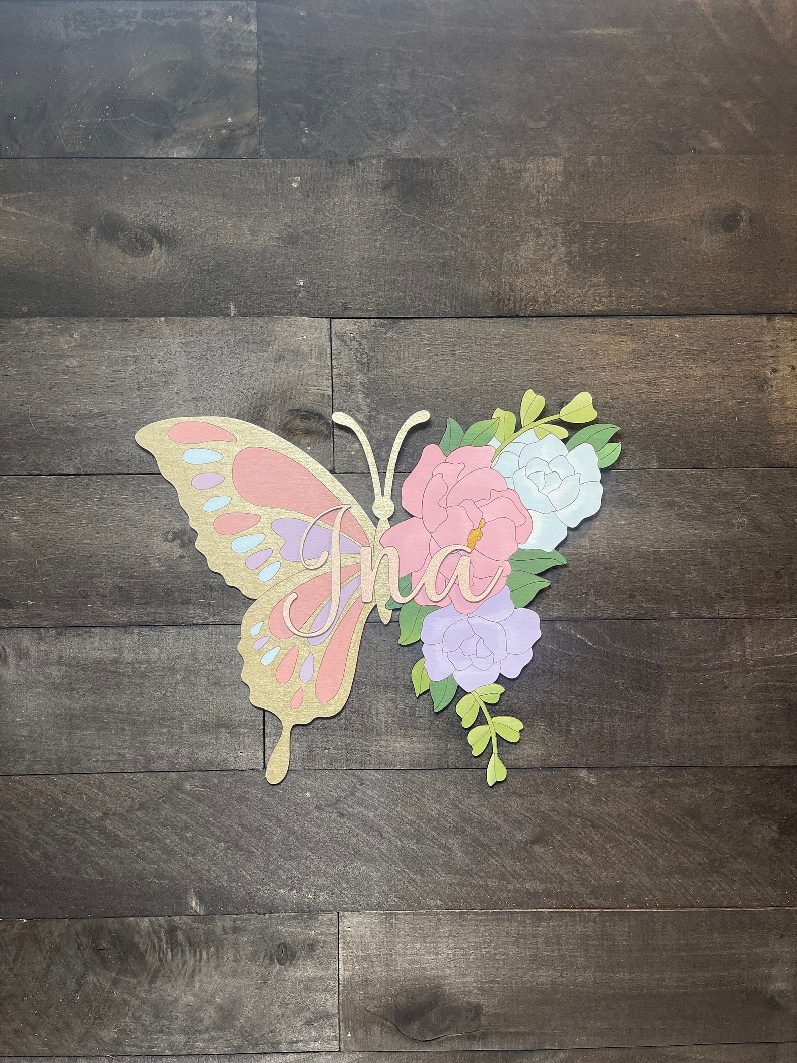 Butterfly Floral Nursery Name Sign: 3D Wood Decor - Etsy