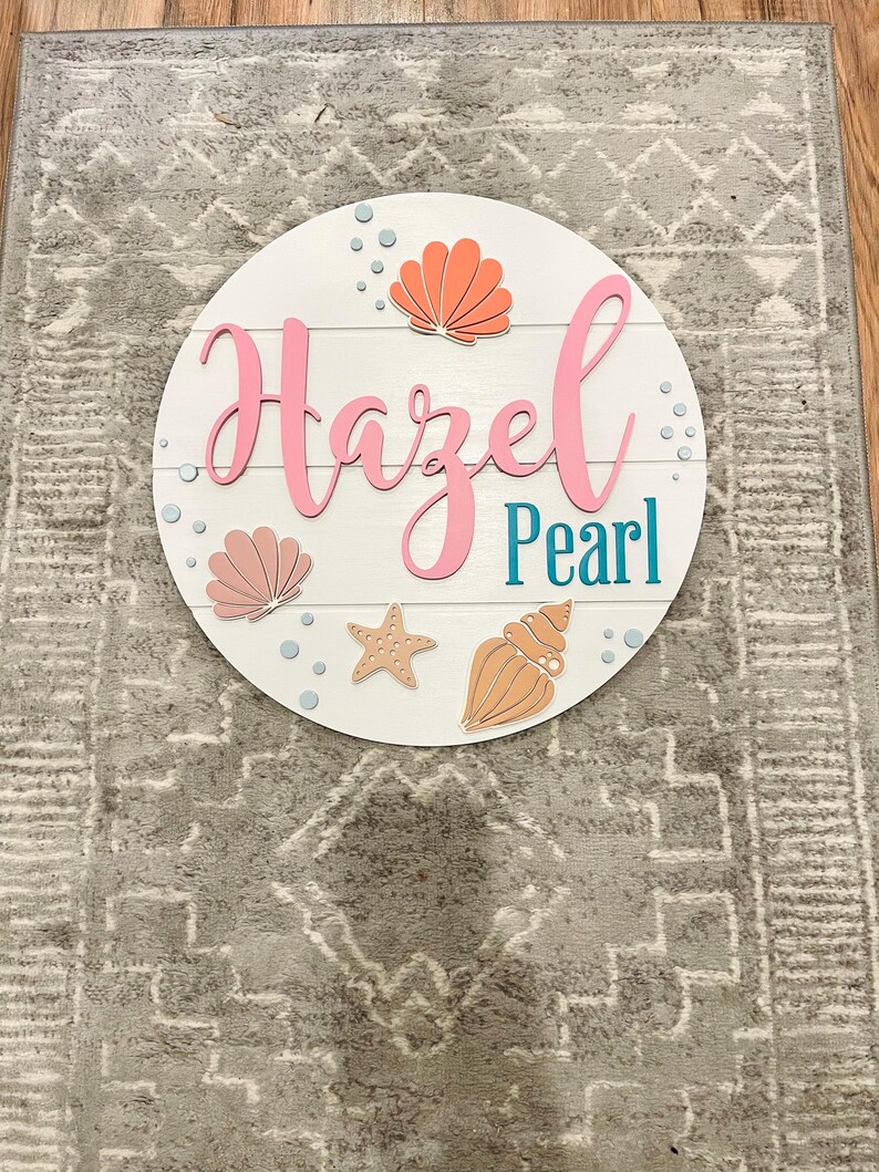 Seashell Nursery Sign: Custom Beach Theme Wood Name Sign - Etsy