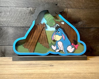 Eeyore, Winnie the Pooh Bear, Layered Pooh Bear, 3D Layered Wooden Eeyore, Layered Pooh Bear Scene, Eeyore Wood Sign, Eeyore 3D Scene
