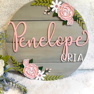 Girls Name Sign, Shiplap Sign, Nursery Name Sign, Floral Name Sign, Floral Nursery Name Sign, Floral Nursery Decor, Round Name Signs, Floral