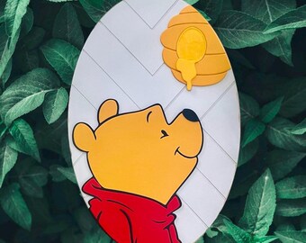 Hand-Painted 3D Winnie the Pooh Wood Art, Maple Frame