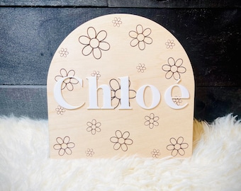 Floral Engraved Baby Name Announcement Sign: Nursery Decor